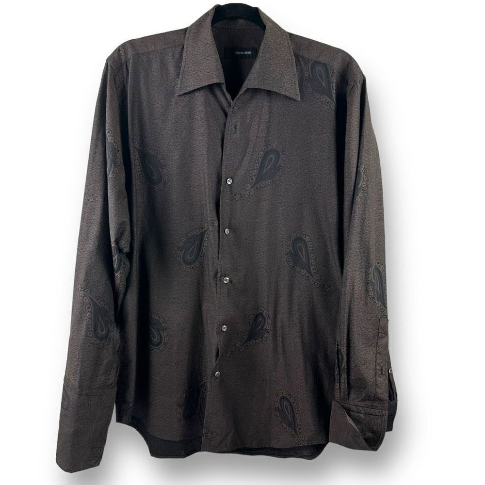 Equilibrio Men’s M Brown Paisley Button Down Shirt Casual Western‎